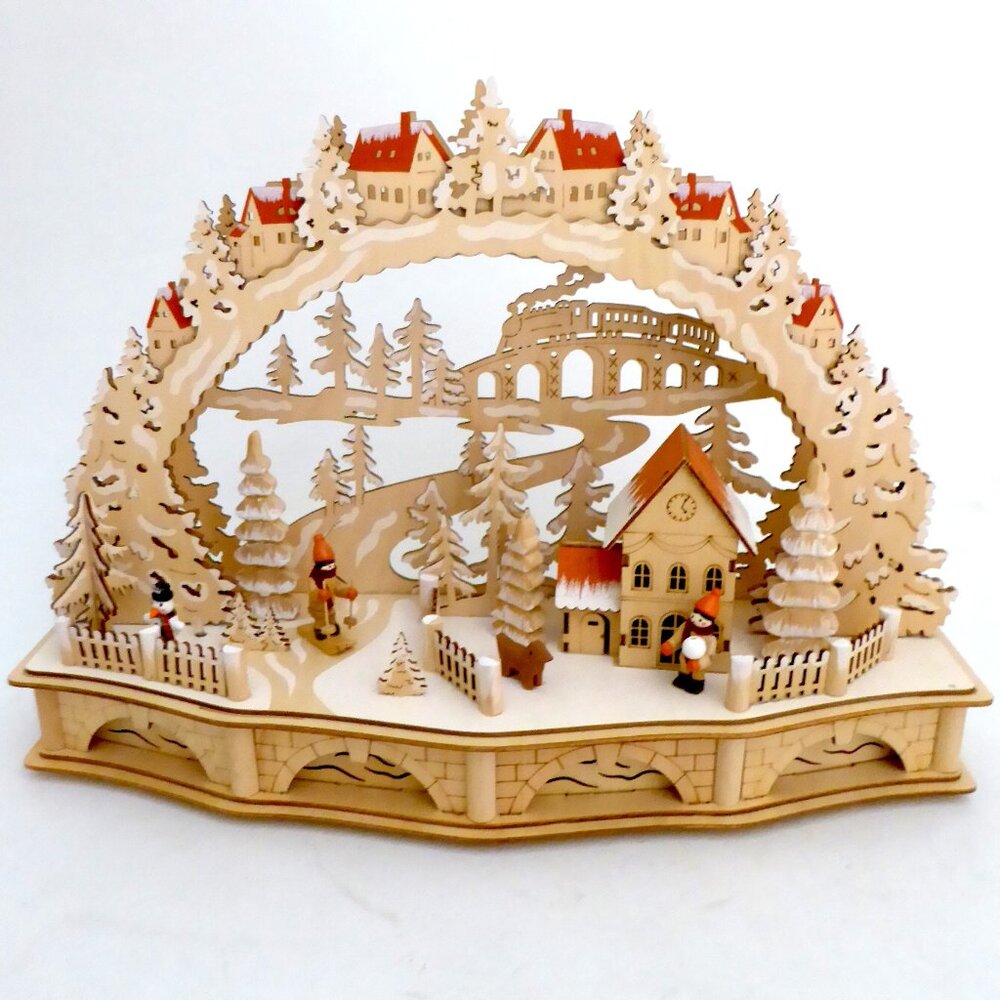 NEW 13” CHRISTMAS WINTER 13” LED LIGHT UP LASER CUT VILLAGE SKI TRAIN SCENE